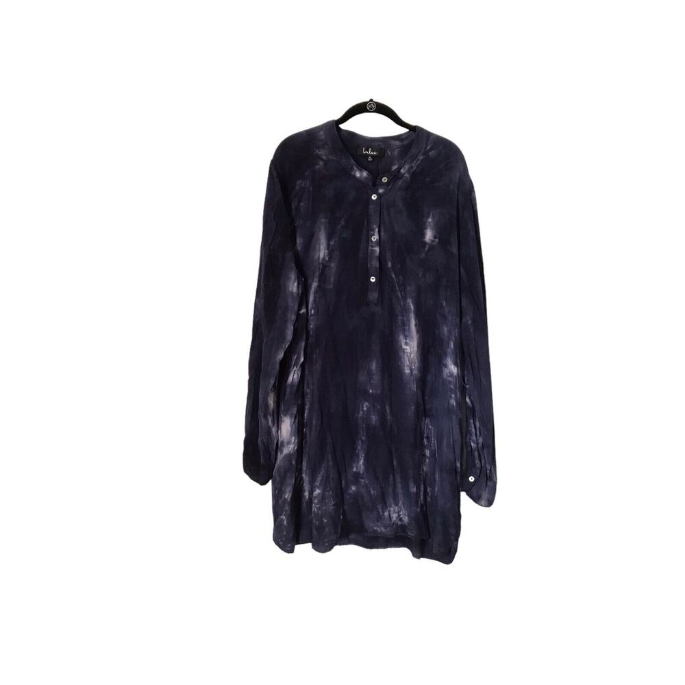 Lulus Shirt Dress Size XL Purple Tie Dye Rayon Long Sleeve‎ Half Button Front